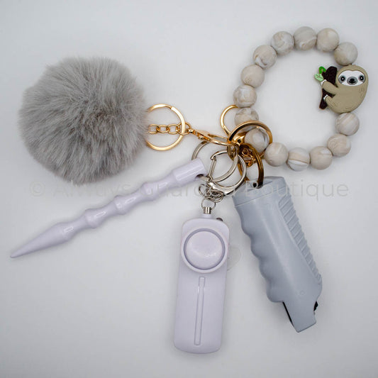 Fashionable Slothful Serenity Safety Keychain with Shale Marble Beads and Optional Pepper Spray