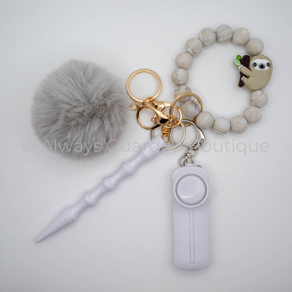 Slothful Serenity Safety Keychain with Shale Marble Beads and Adorable Sloth Charm