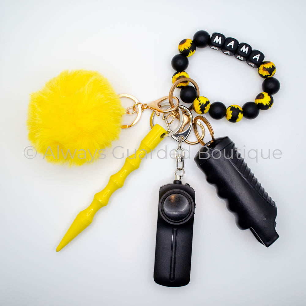Sunflower MAMA Safety Keychain With Optional Pepper Spray