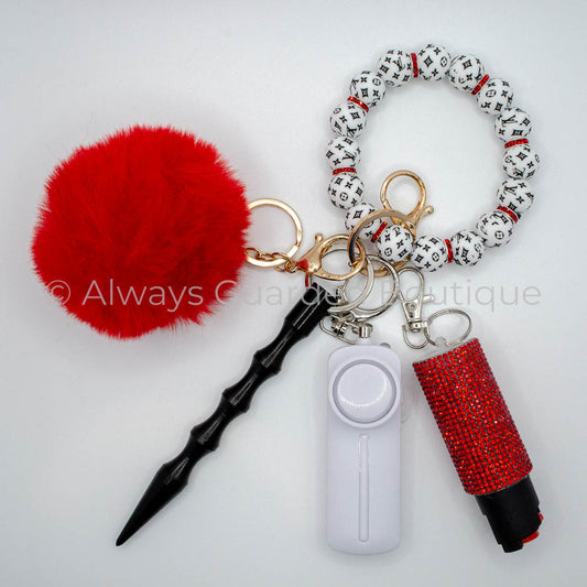 White Luxury Safety Keychain with Optional Pepper Spray