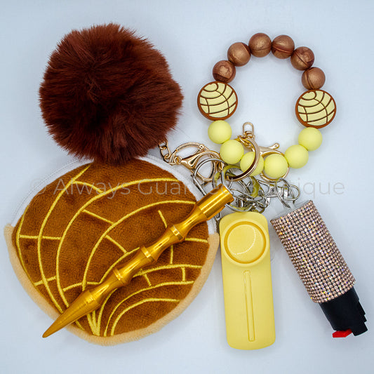 Chocolate Concha Pastry Safety Keychain with Optional Pepper Spray