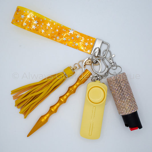 Gold Star Twinkle Jelly Safety Keychain with Optional Pepper Spray