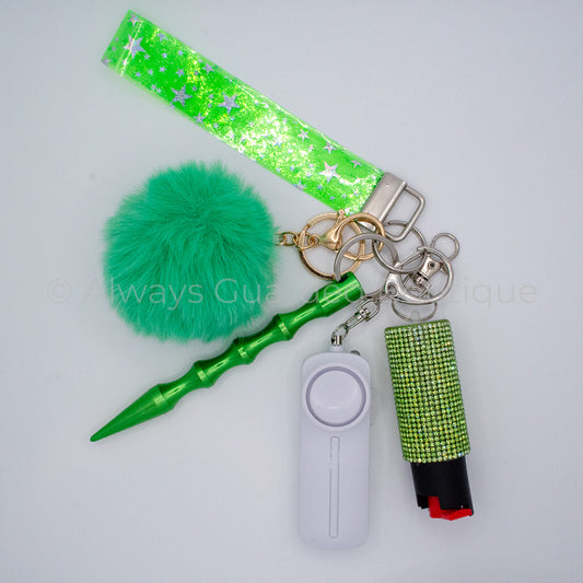 Green Stars Twinkle Jelly Safety Keychain with Optional Pepper Spray