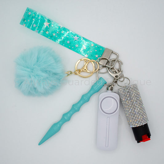Mint Stars Twinkle Jelly Safety Keychain with Optional Pepper Spray
