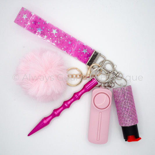 Pink Stars Twinkle Jelly Keychain with Pepper Spray