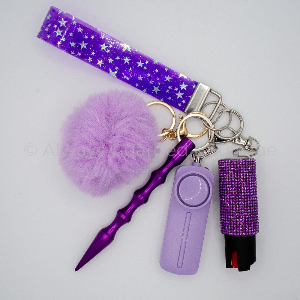 Purple Stars Twinkle Jelly Safety Keychain with Optional Pepper Spray