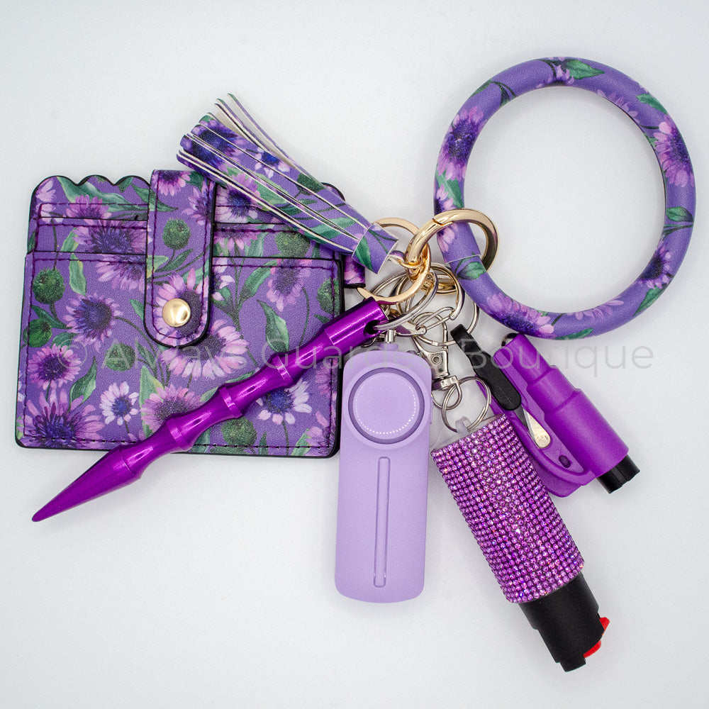 Purple Sunflower Bangle Keychain with Pepper Spray