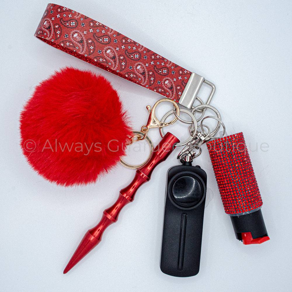 Red Bandana Safety Keychain With Optional Pepper Spray