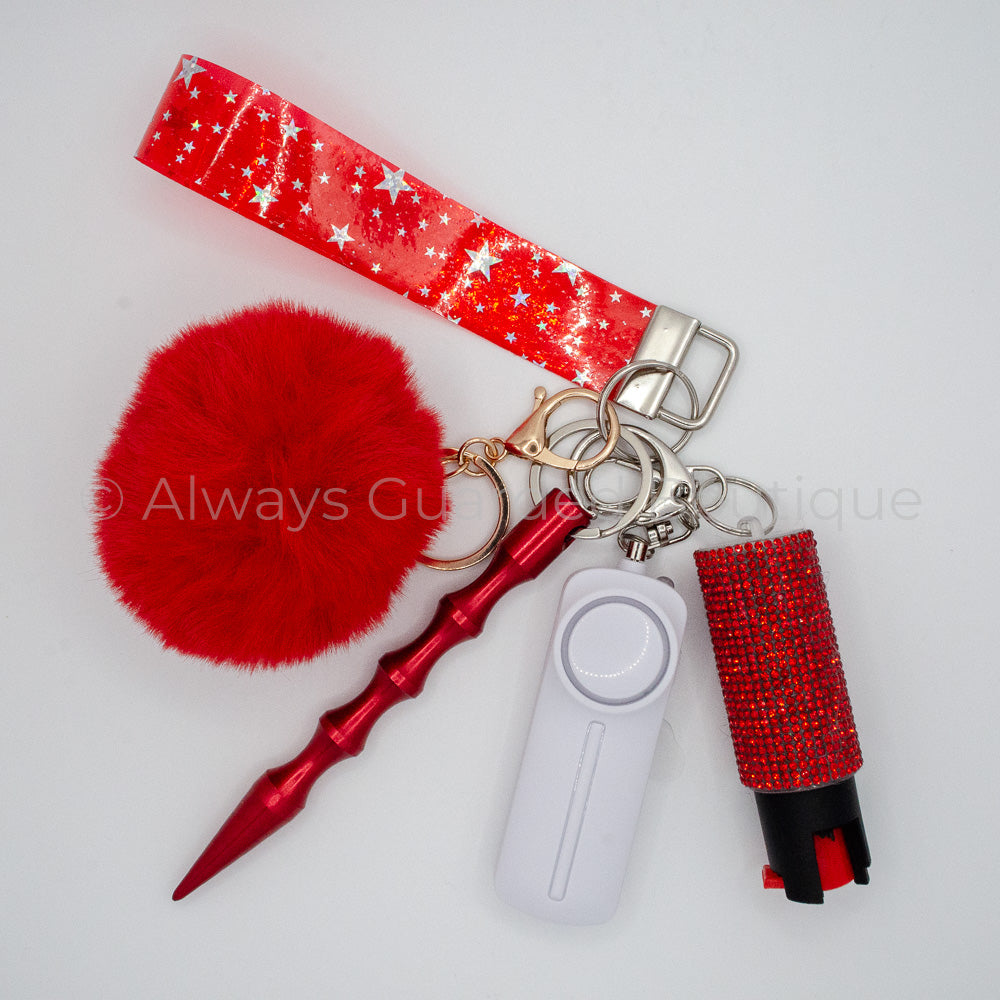 Red Stars Twinkle Jelly Safety Keychain with Optional Pepper Spray