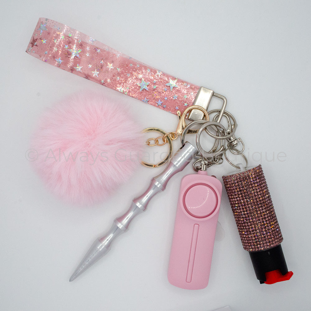 Rosey Stars Twinkle Jelly Safet Keychain with Optional Pepper Spray