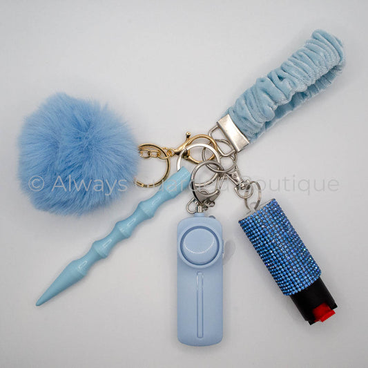 Baby Blue Scrunchie Safety Keychain with Optional Pepper Spray