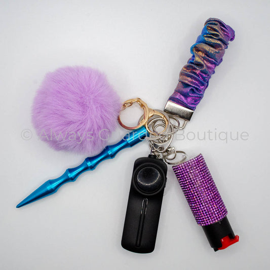 Mermaid Holographic Scrunchie Safety Keychain with OptionalPepper Spray