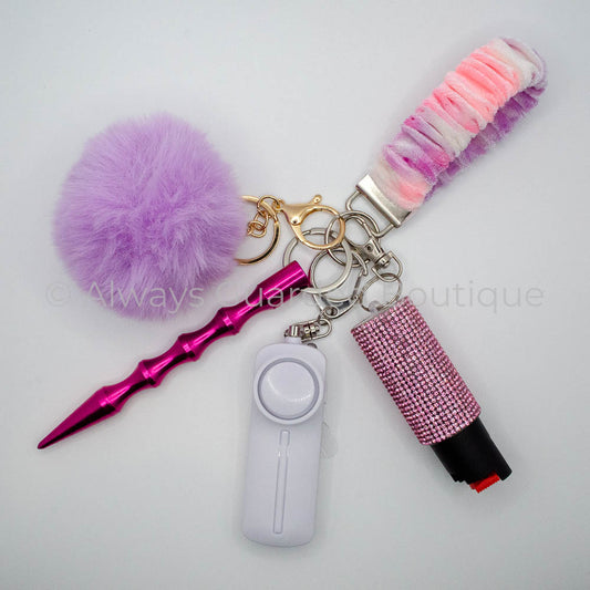Pink Ombre Scrunchie Safety Keychain with Optional Pepper Spray