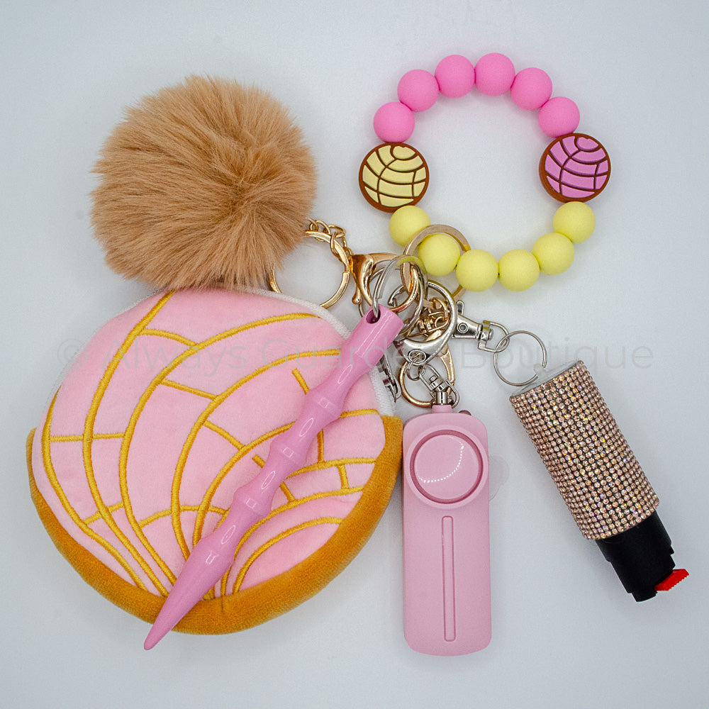 Strawberry Concha Pastry Safety Keychain with Optional Pepper Spray