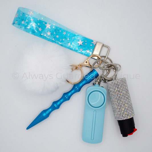 Teal Stars Twinkle Jelly Safety Keychain with Optional Pepper Spray